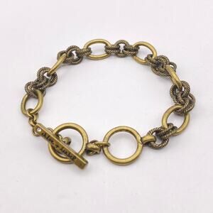 CHLOE + ISABEL Antique Gold Tone Chain Bracelet Toggle Clasp Charms Bold Chunky